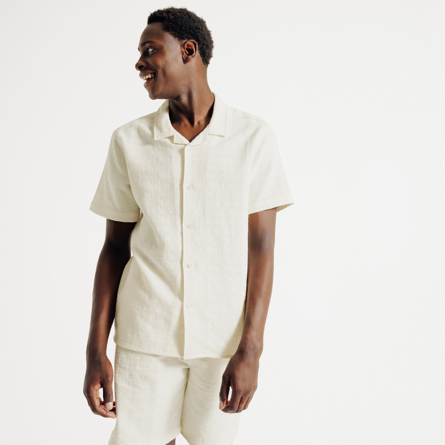 Het pakket jacquard katoenen overhemd short - Ecru