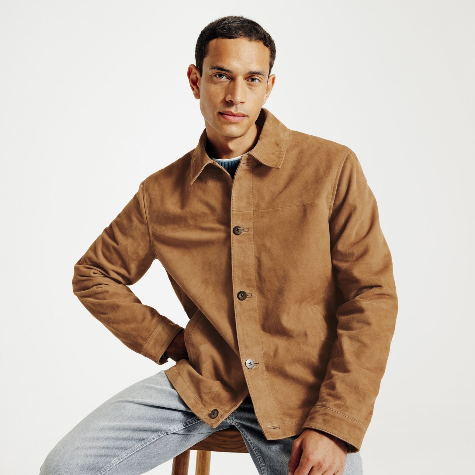 Blouson en cuir boutonn&eacute;