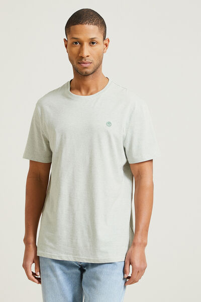 T-shirt met microstrepen en borduursel op de borst