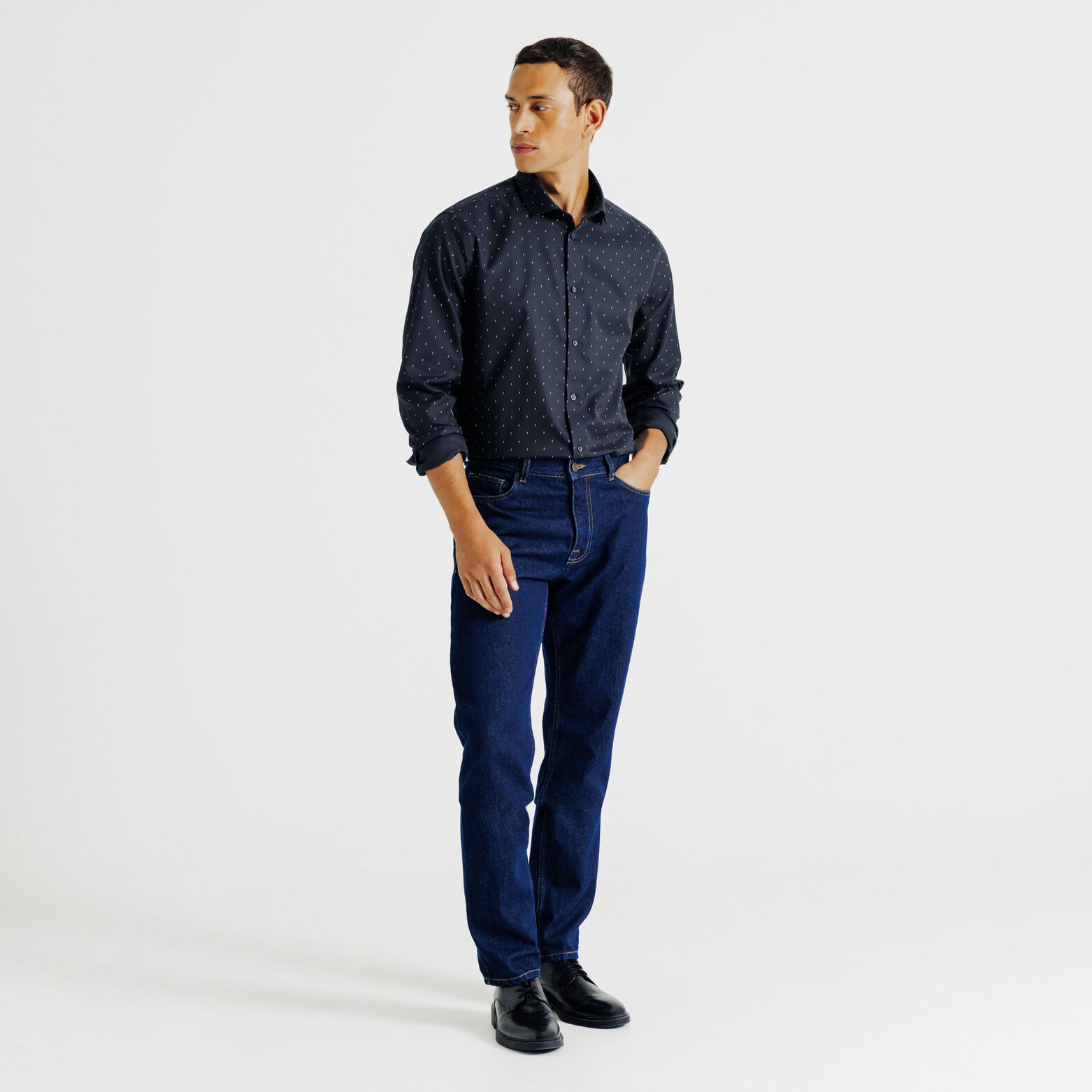 Slim hemd met microprint in katoen