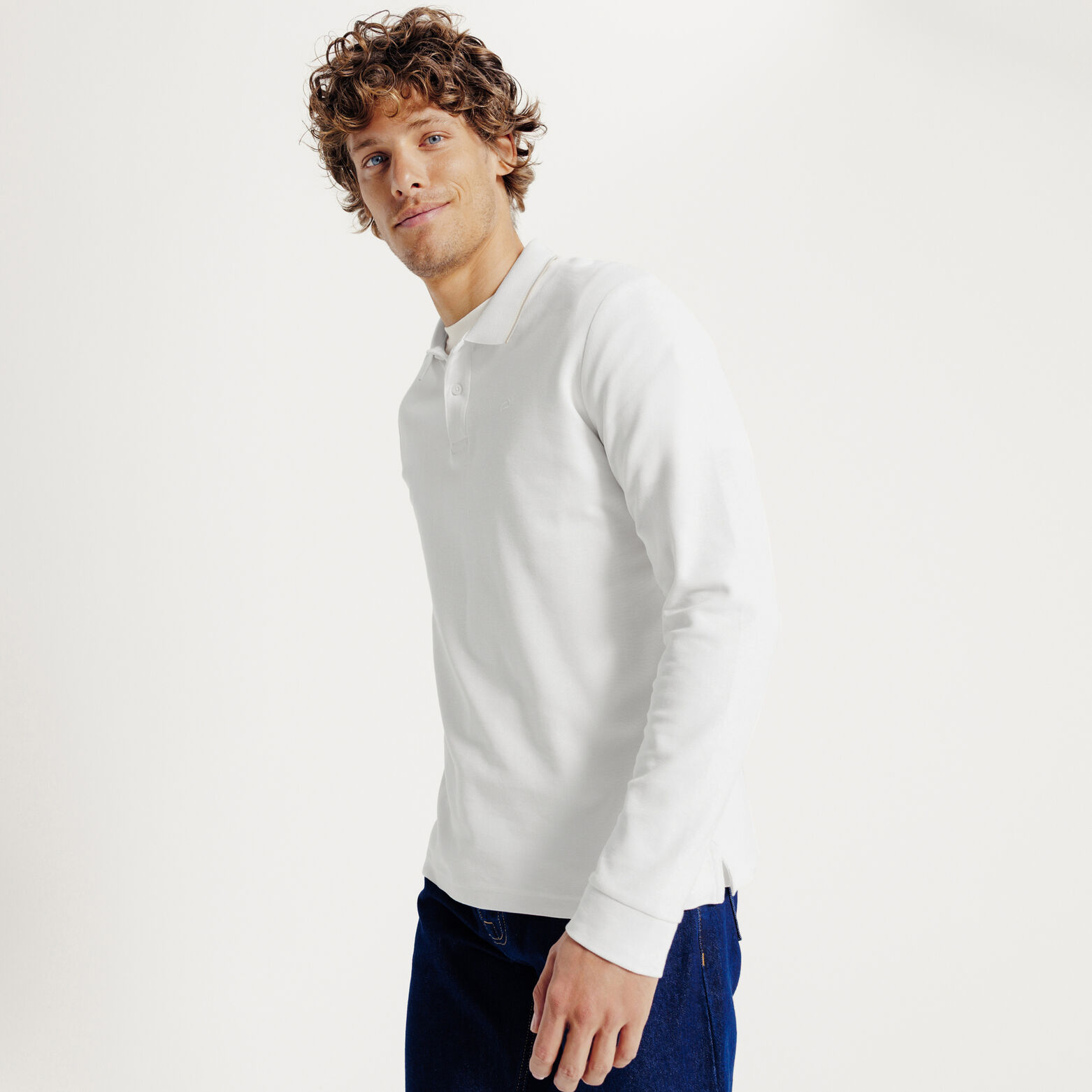 Effen polo in piqu&eacute;katoen, met lange mouwen
