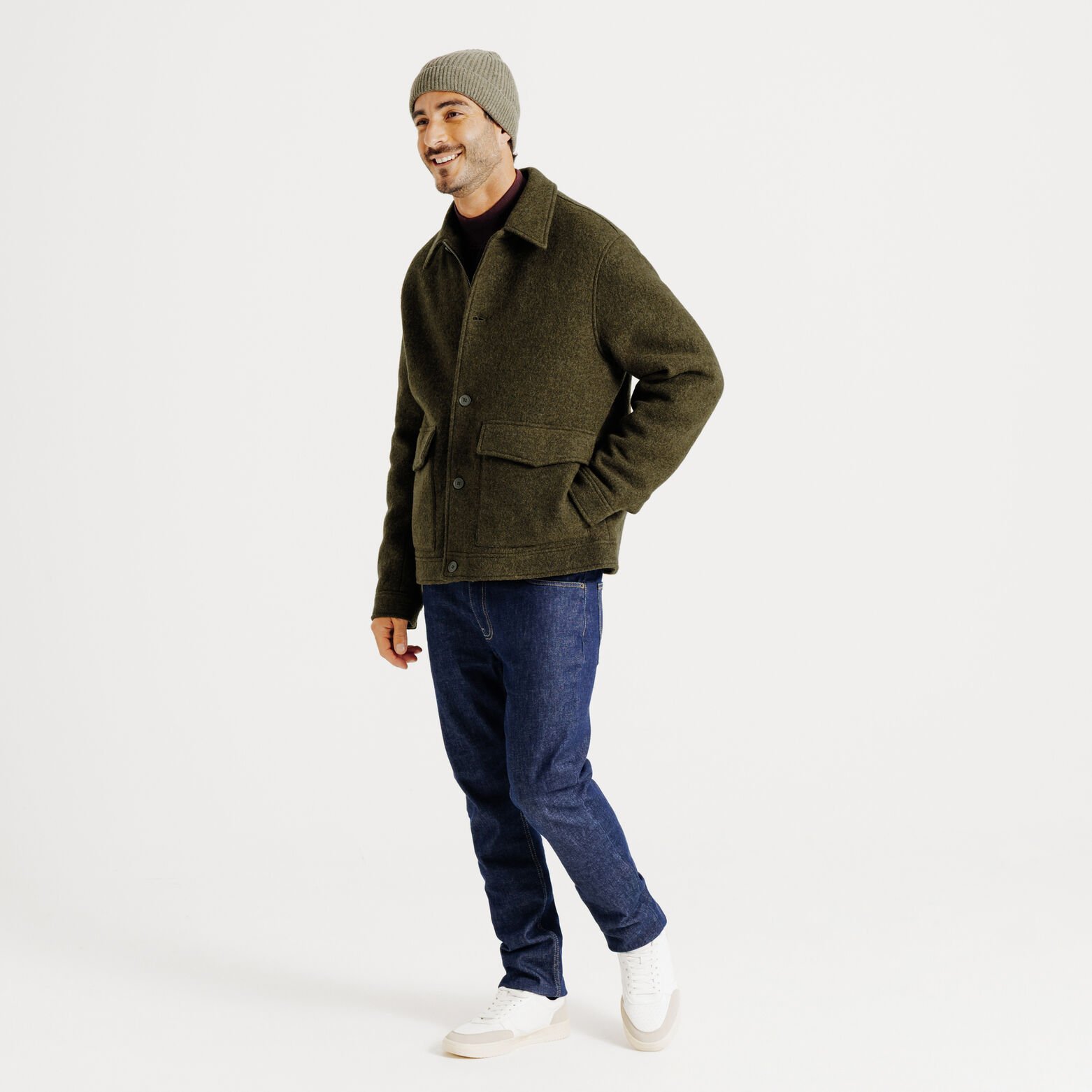 Blouson en laine col chemise