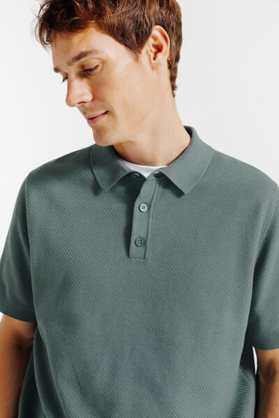 Polo en maille col boutonn&eacute; jeux de points