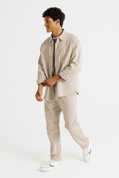 Ensemble surchemise et pantalon chino en maille - Beige