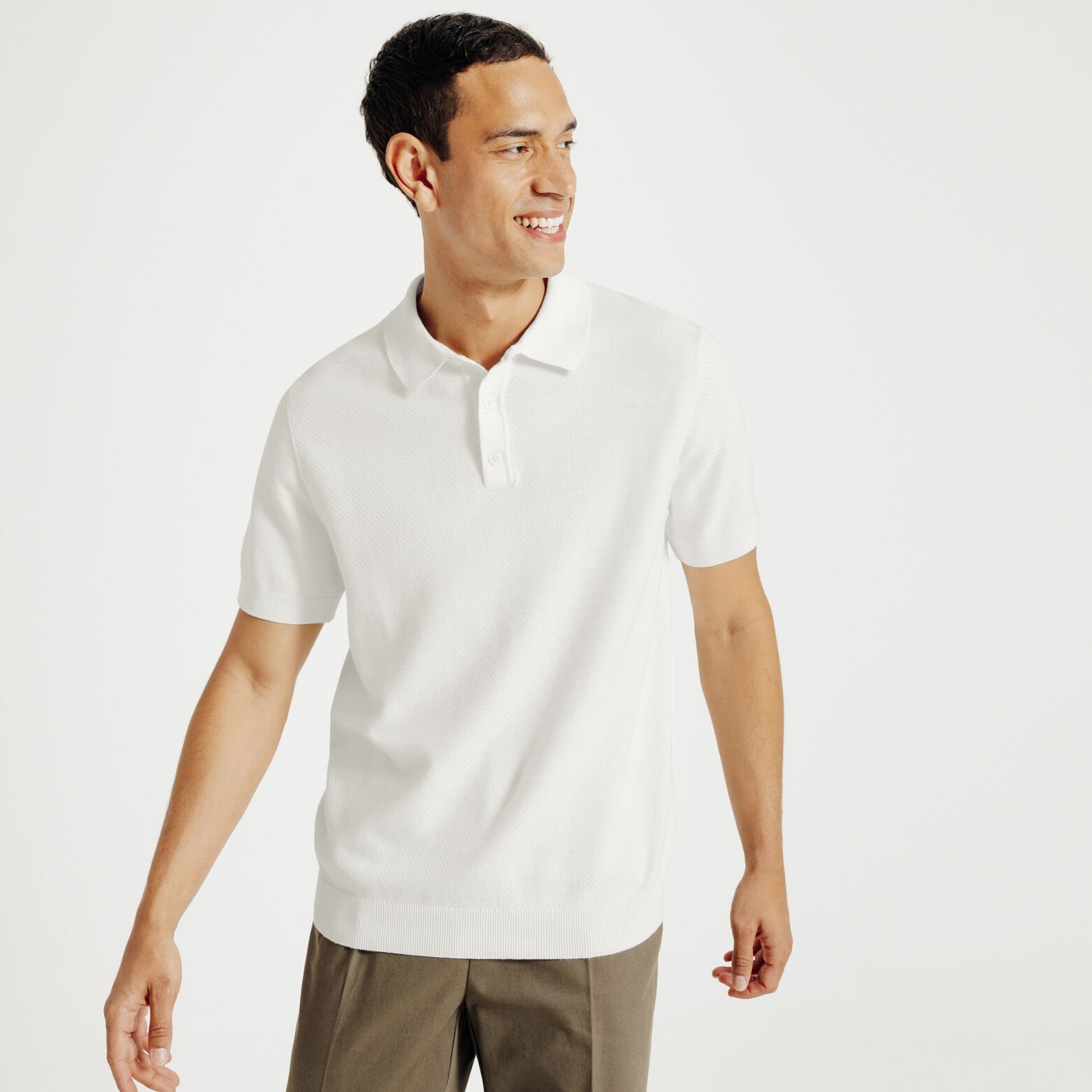 Polo en maille col boutonn&eacute; jeux de points