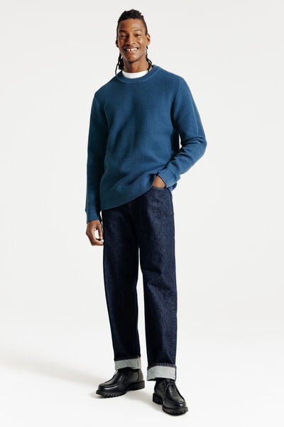 Pull col rond jeux de points fantaisie