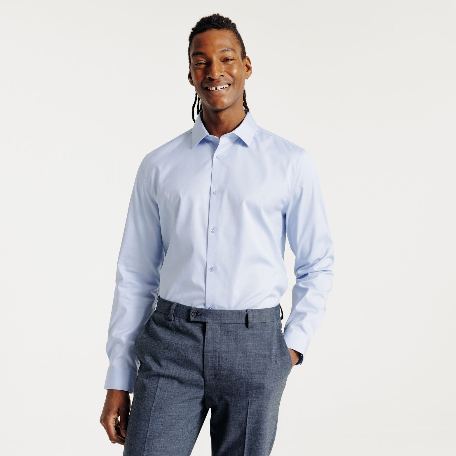 Slim fit effen strijkvrij hemd in katoen