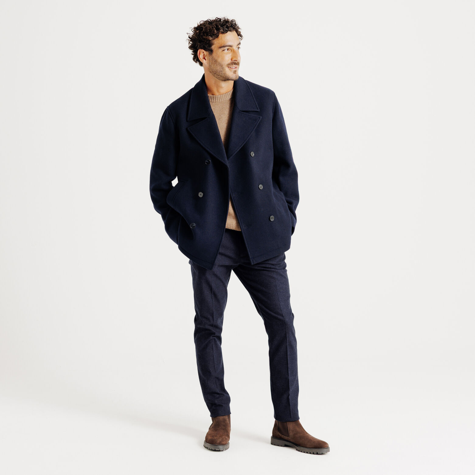 Slim fit chinobroek met flaneleffect