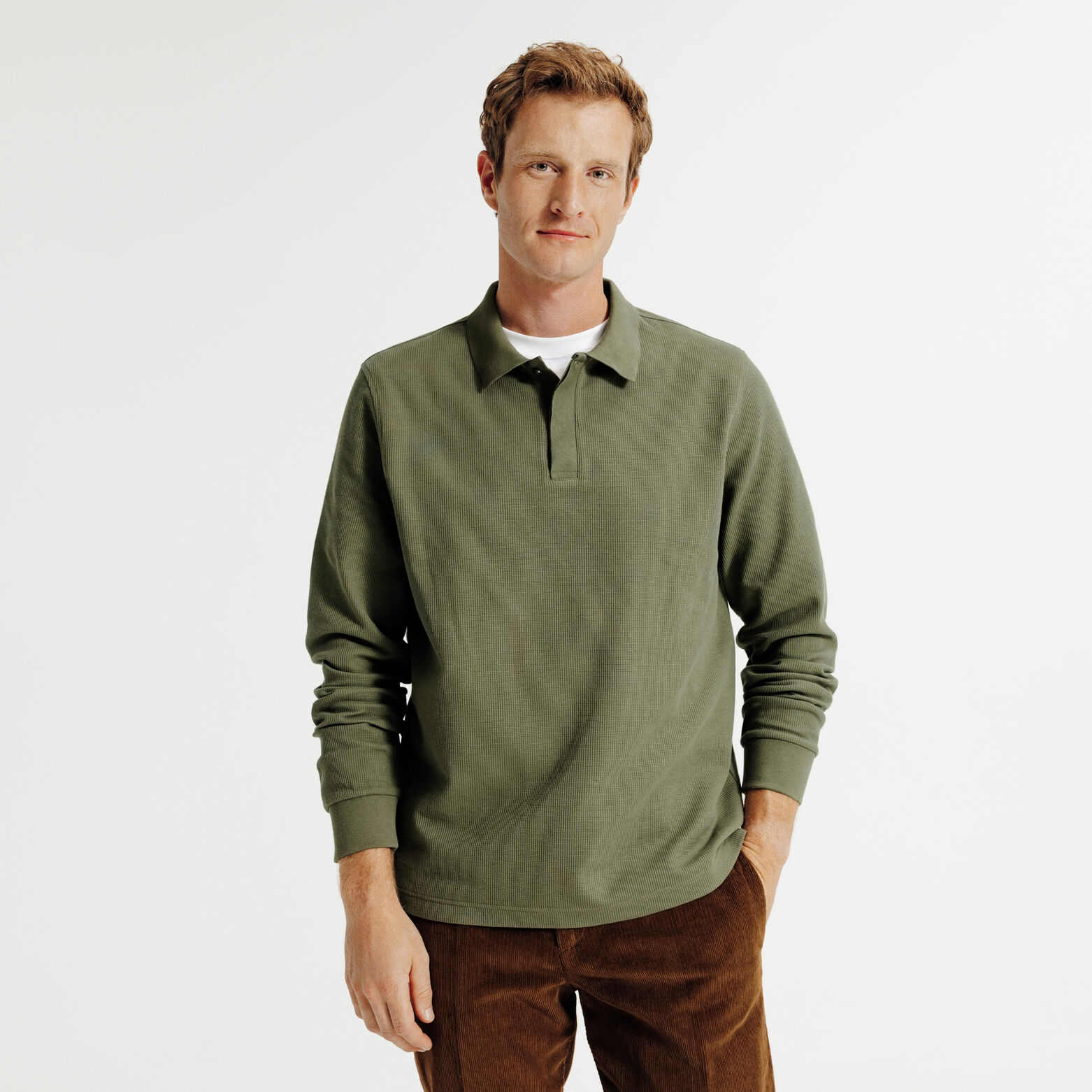 Polo lange mouwen in wafelstof