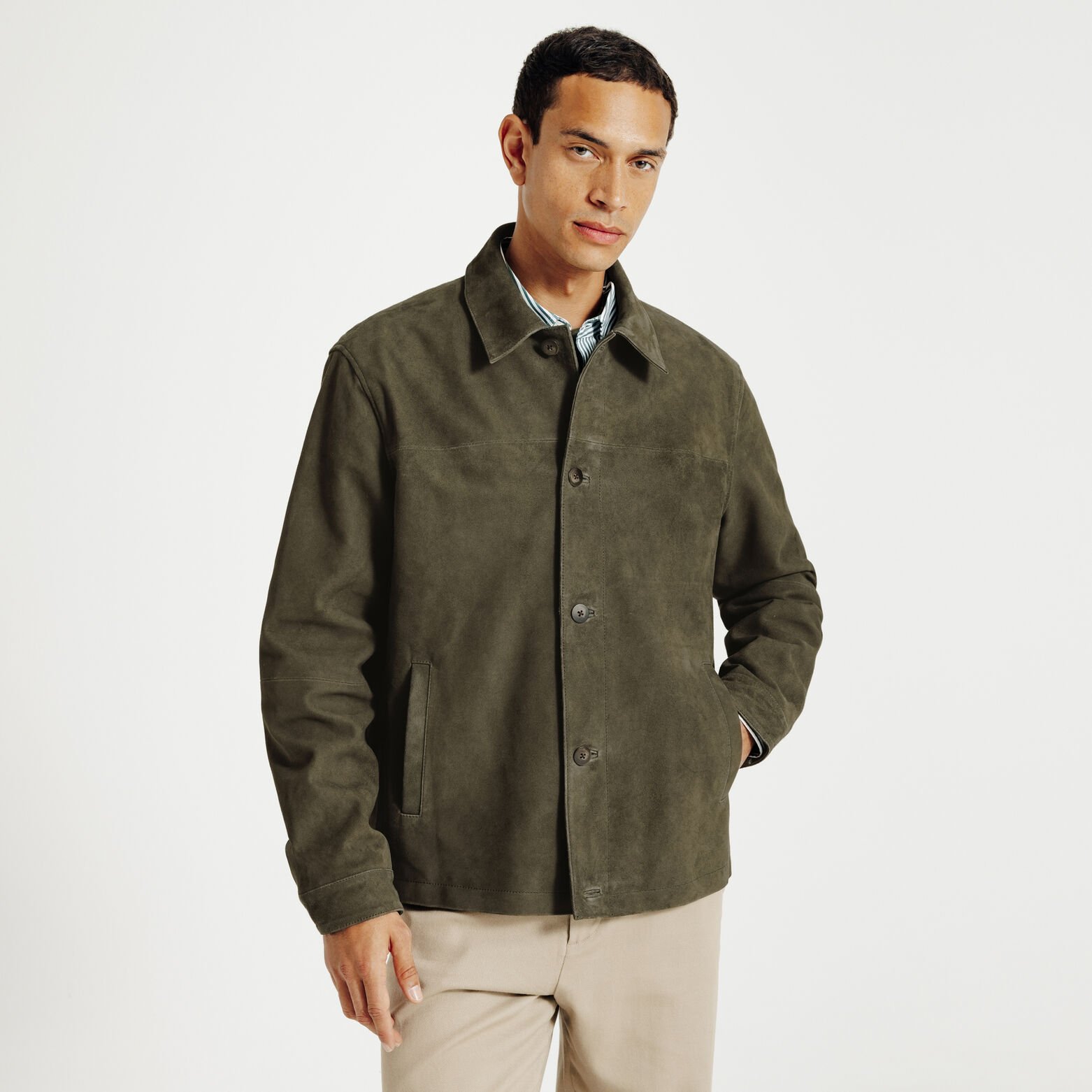 Blouson en cuir boutonn&eacute;