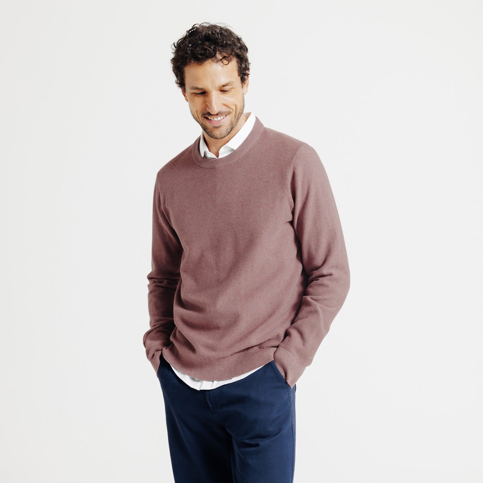 Pull col rond jeux de points fantaisie