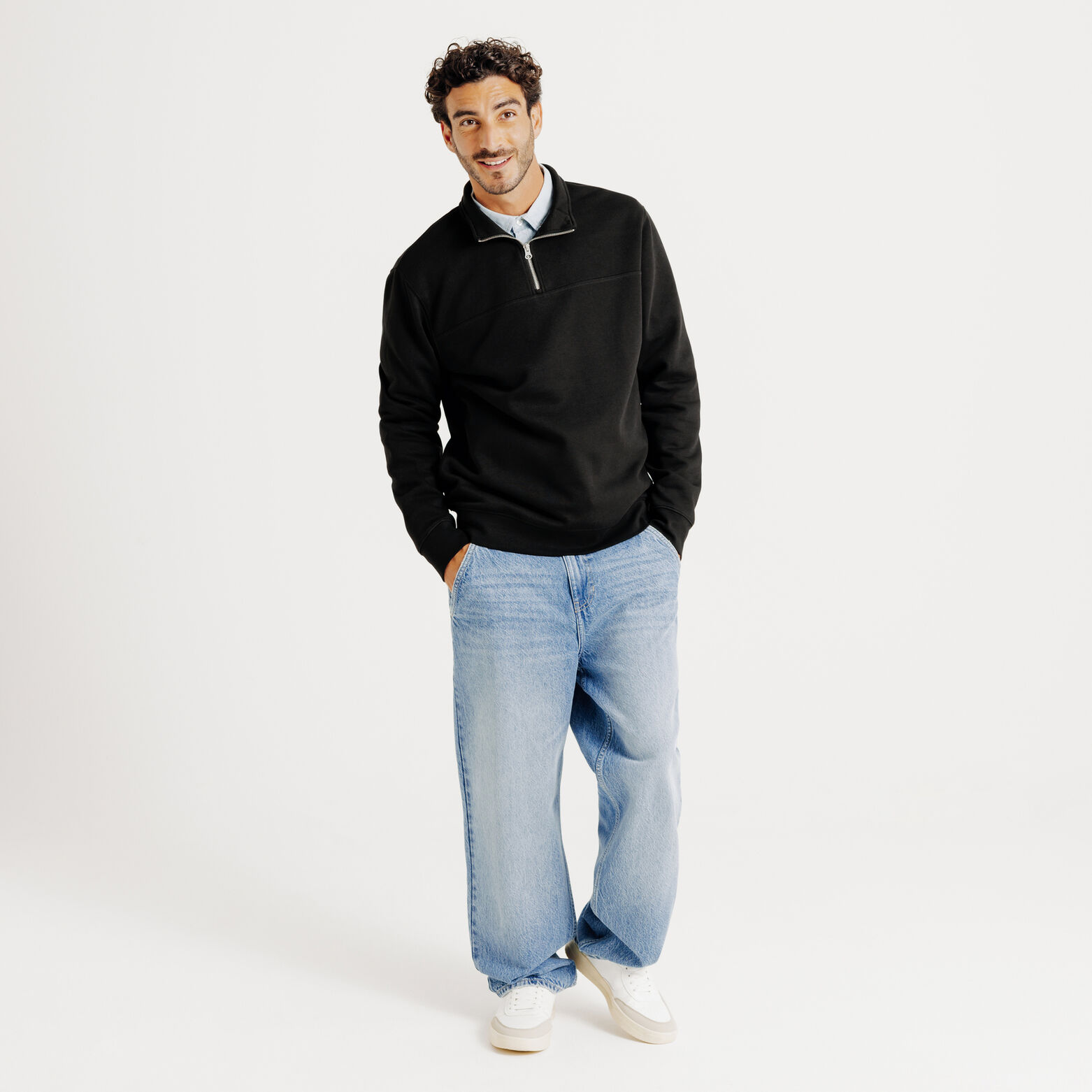 Sweat col montant zipp&eacute; uni