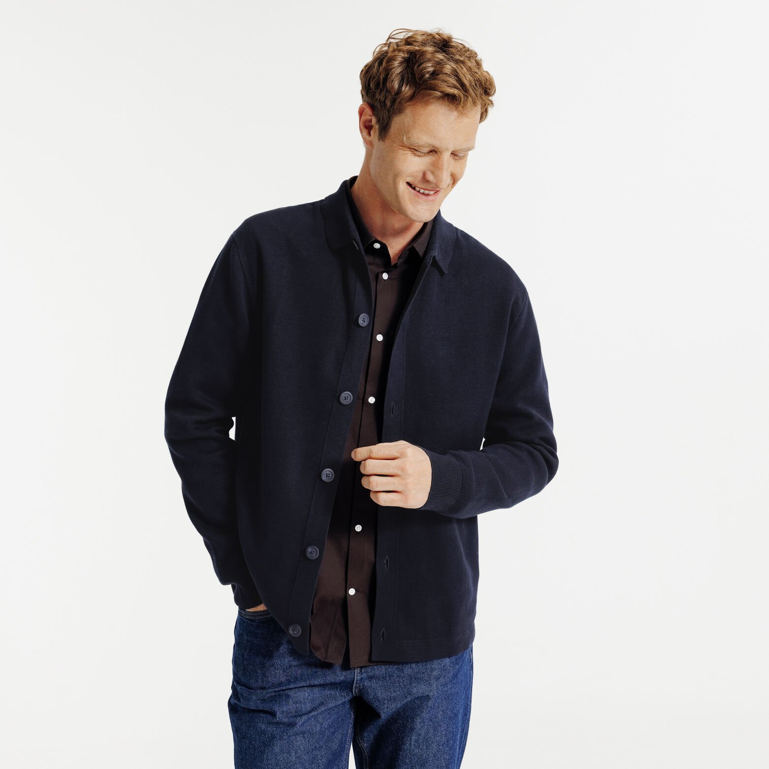 Gilet cardigan boutonn&eacute; col polo