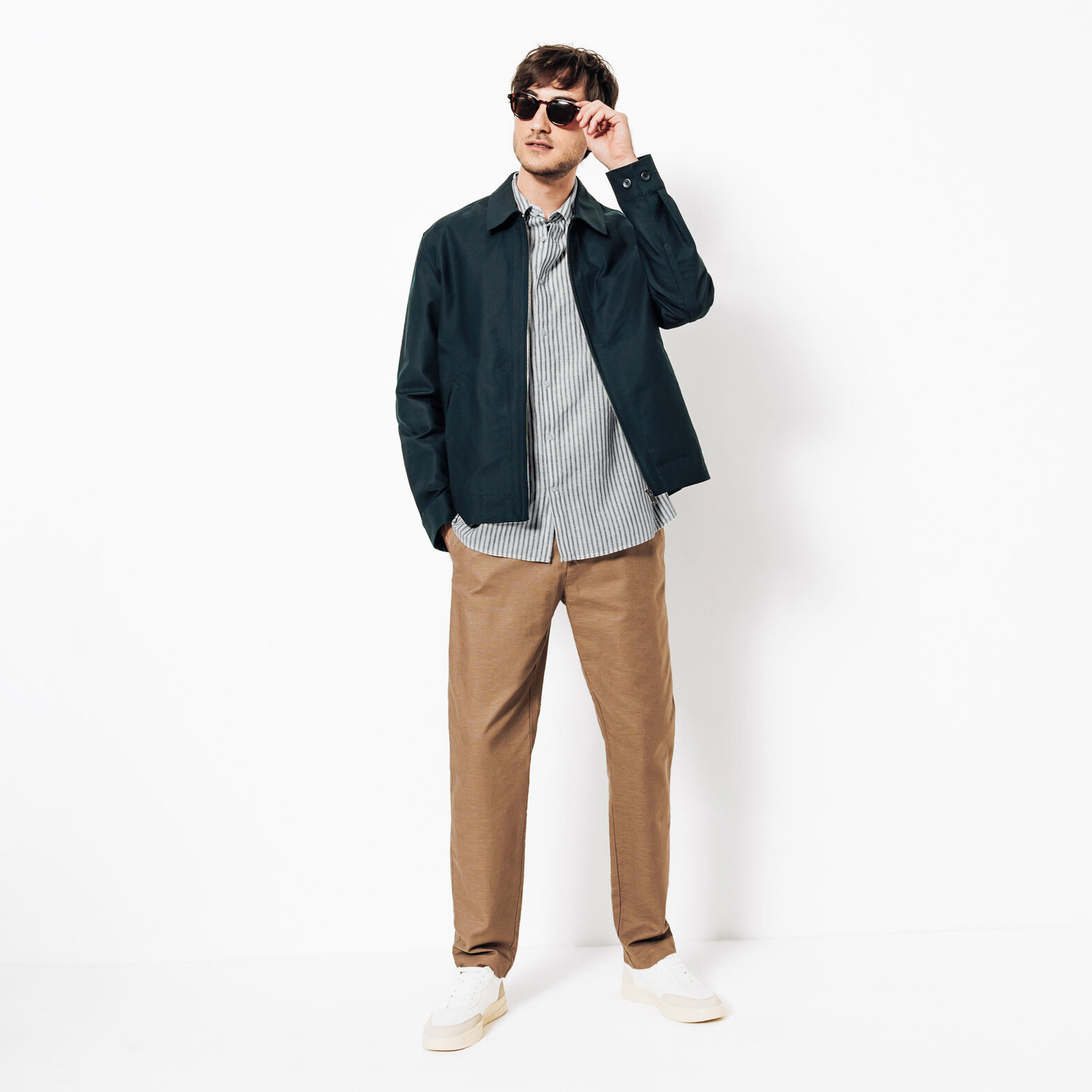 Gestreept hemd in katoen en linnen