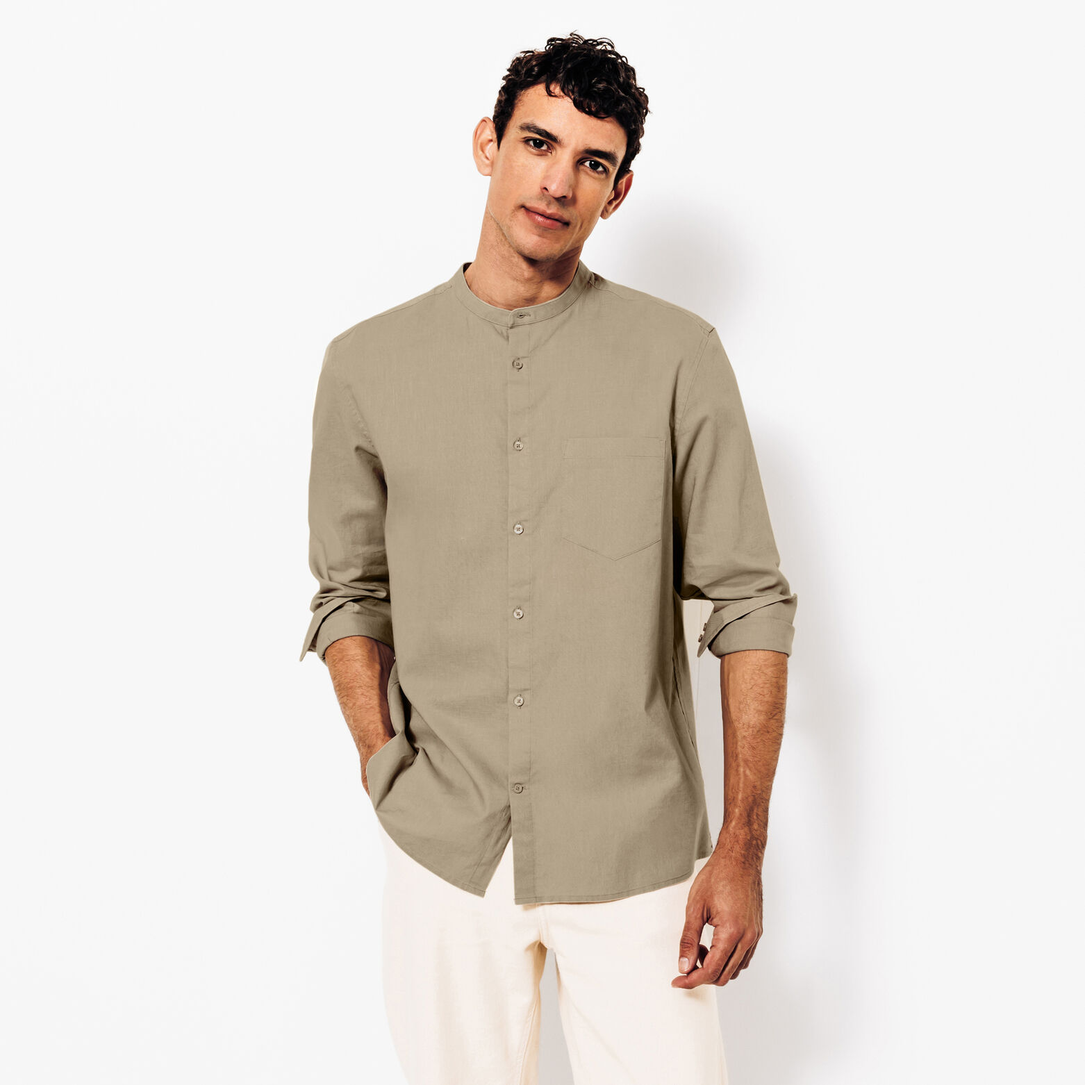 Chemise en coton lin col mao