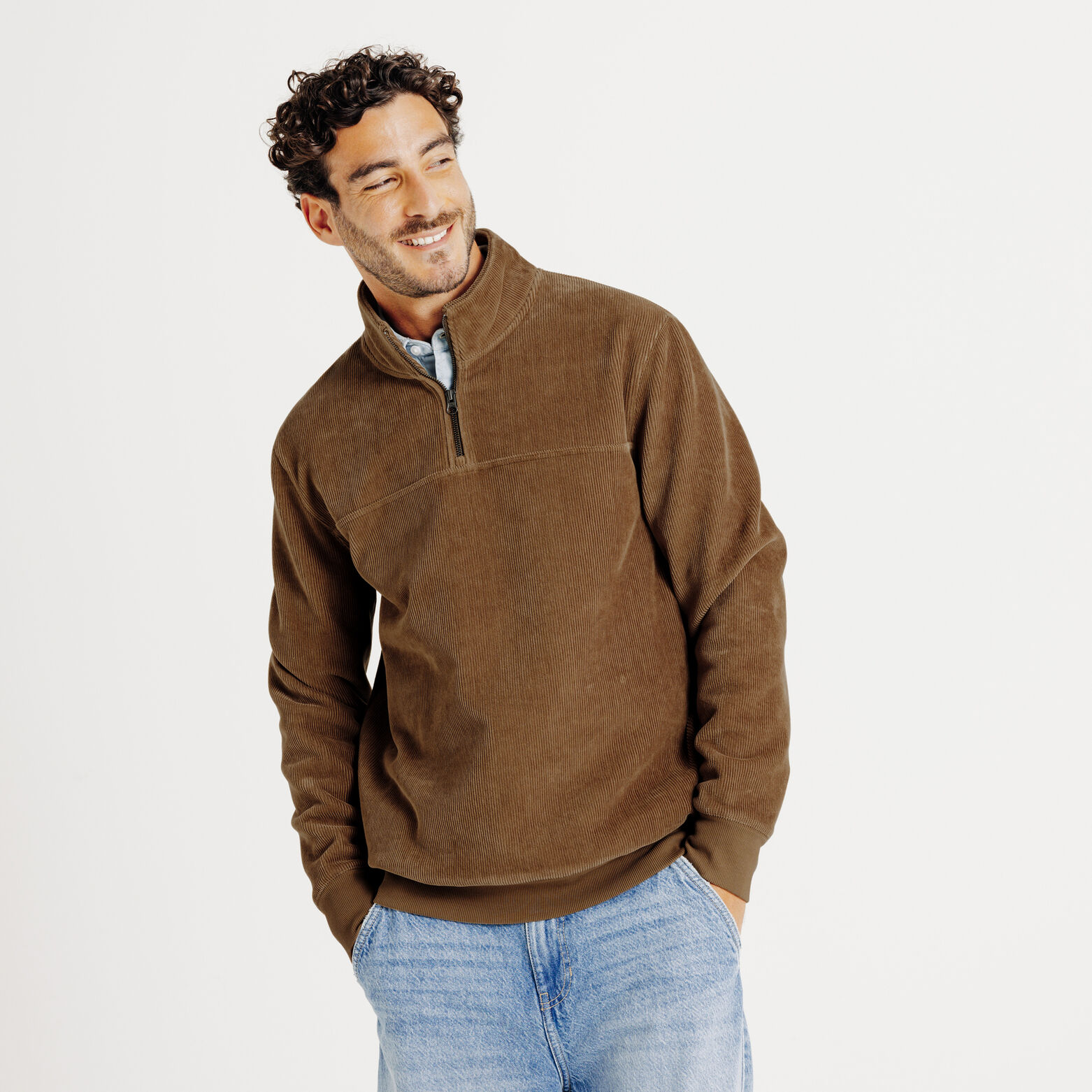 Sweat col montant zipp&eacute; velours