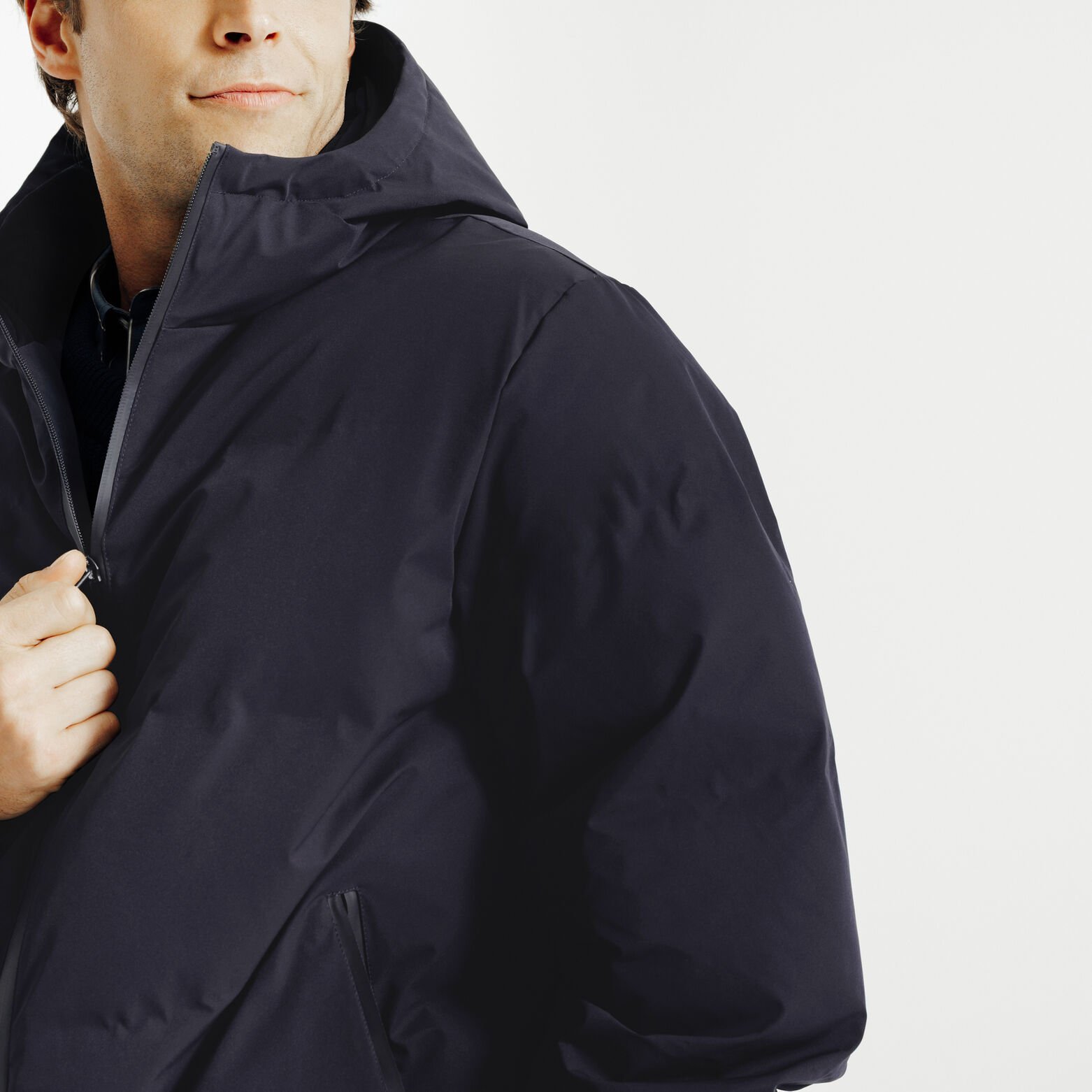 Gewatteerde donsjas met kap en rits