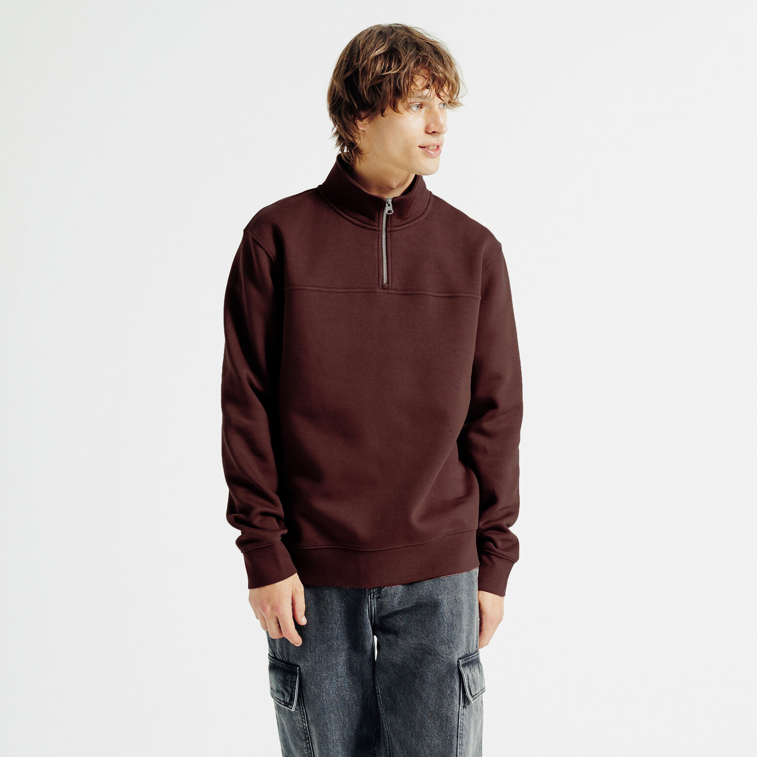 Effen sweater met opstaande ritskraag