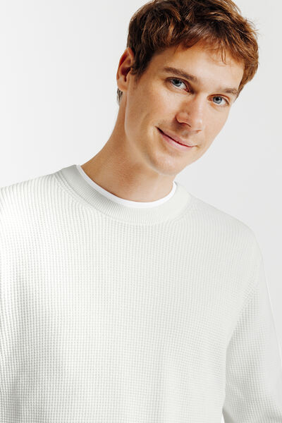 Pull col rond jeux de points fantaisie