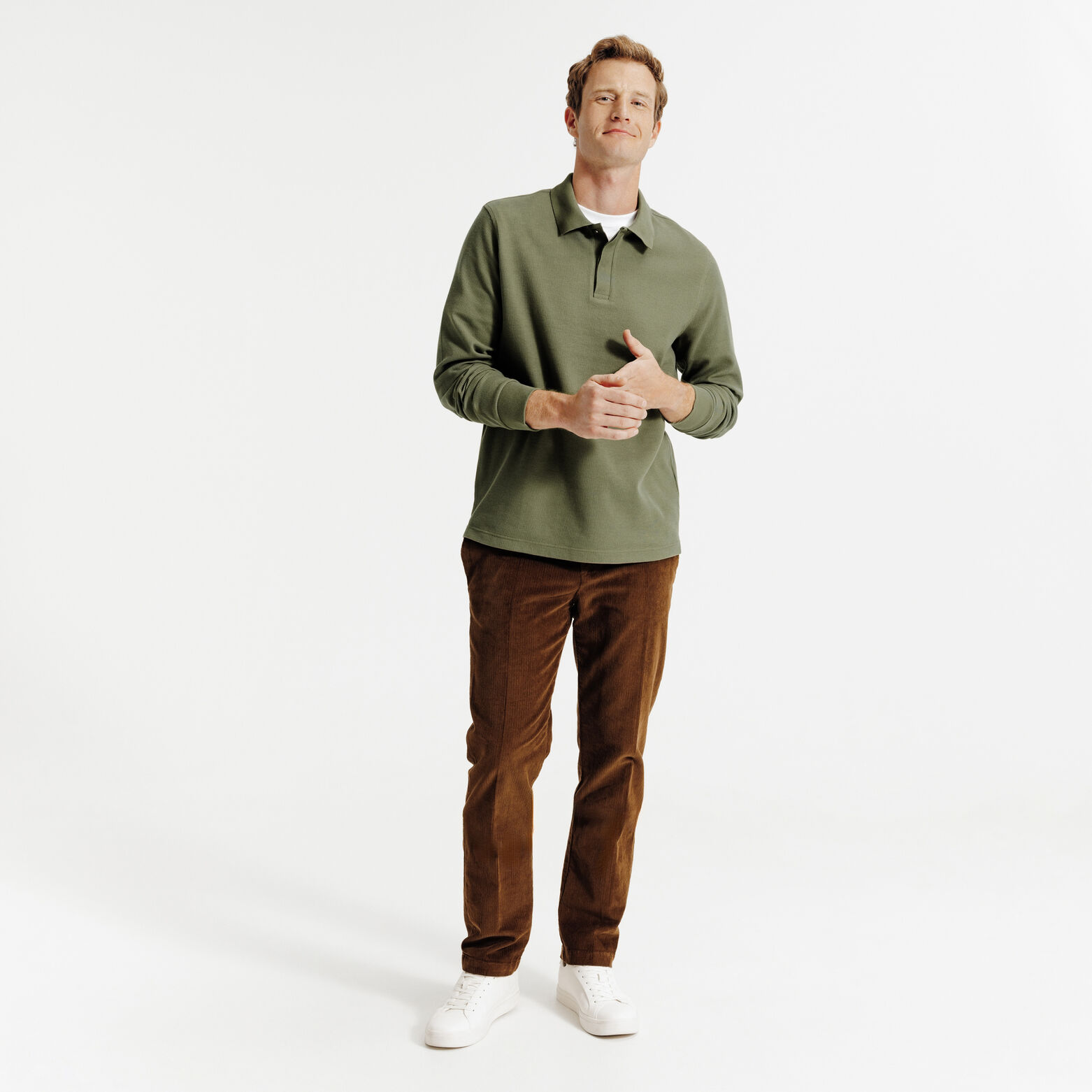 Polo lange mouwen in wafelstof