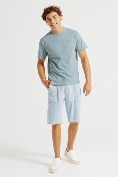 T-shirt in gevlamde stof met borduursel op de bors