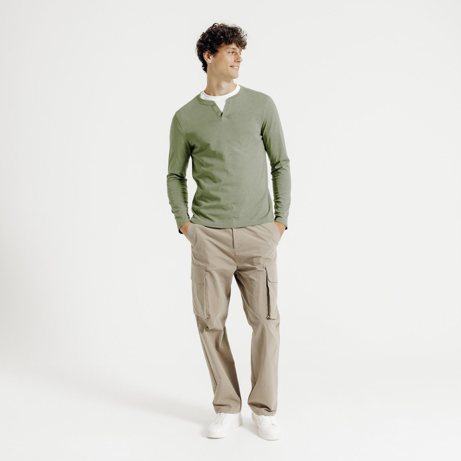 T-shirt met knooplijst en lange mouwen