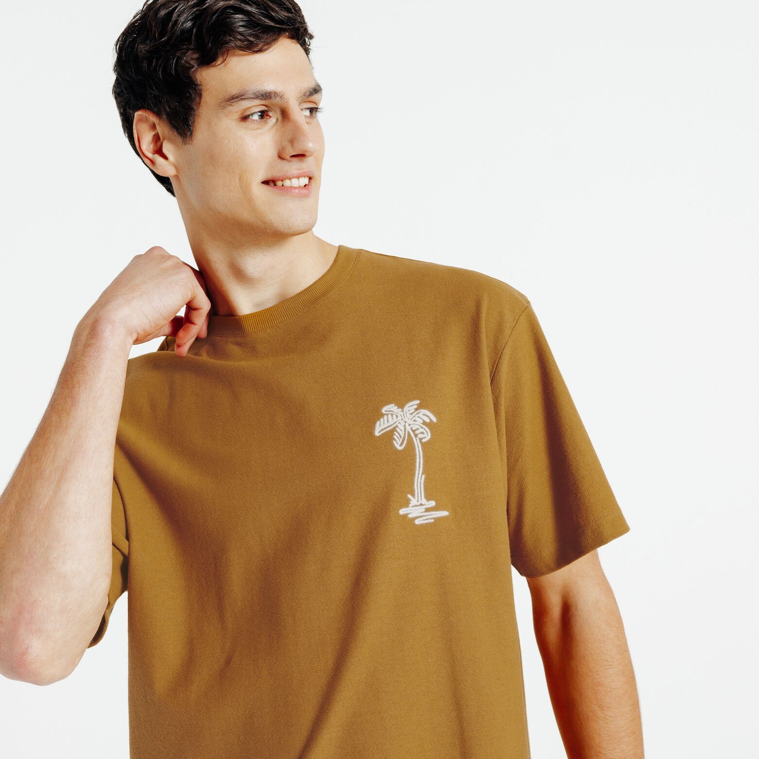 Tee shirt mati&egrave;re fantaisie broderie palmier