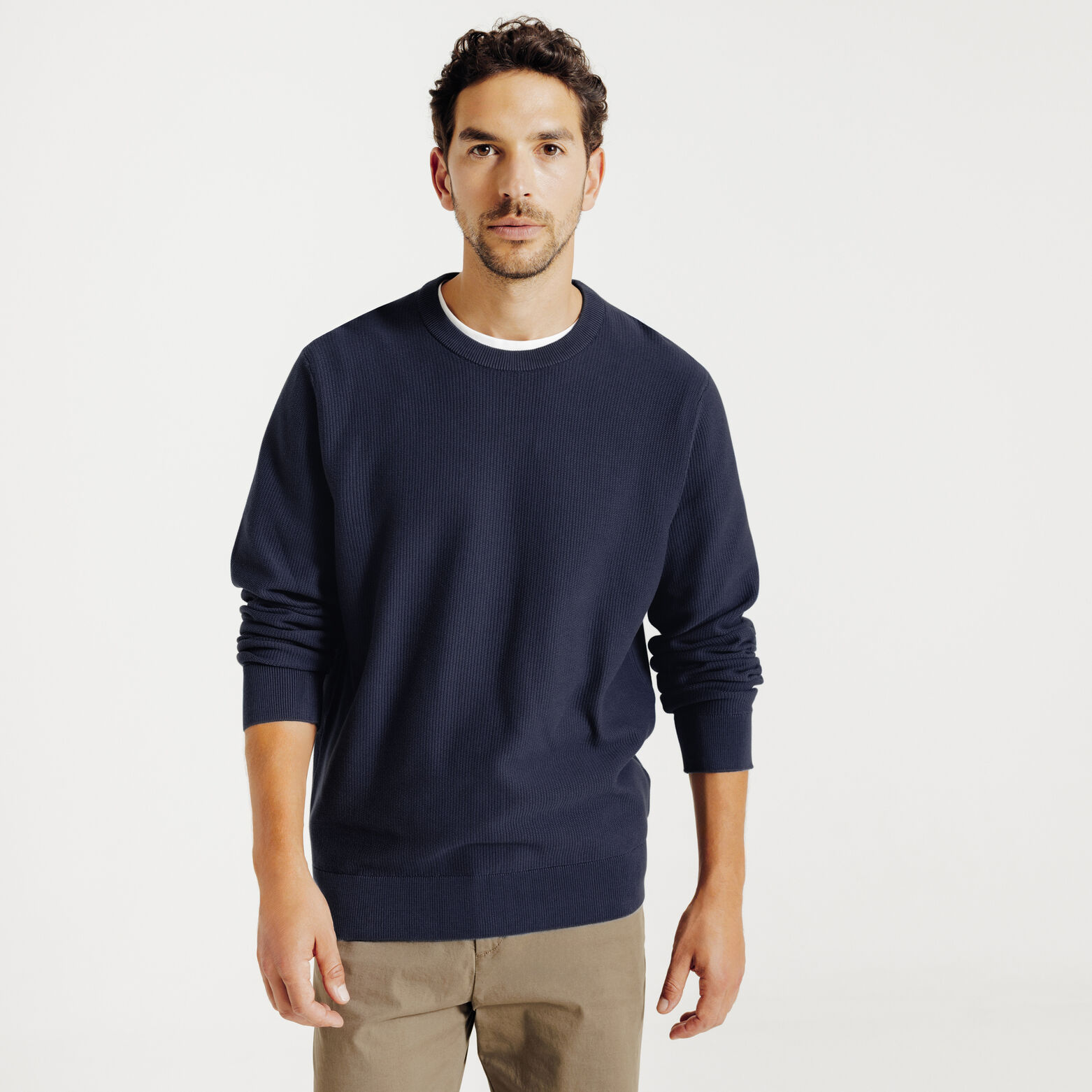 Pull col rond jeux de points fantaisie
