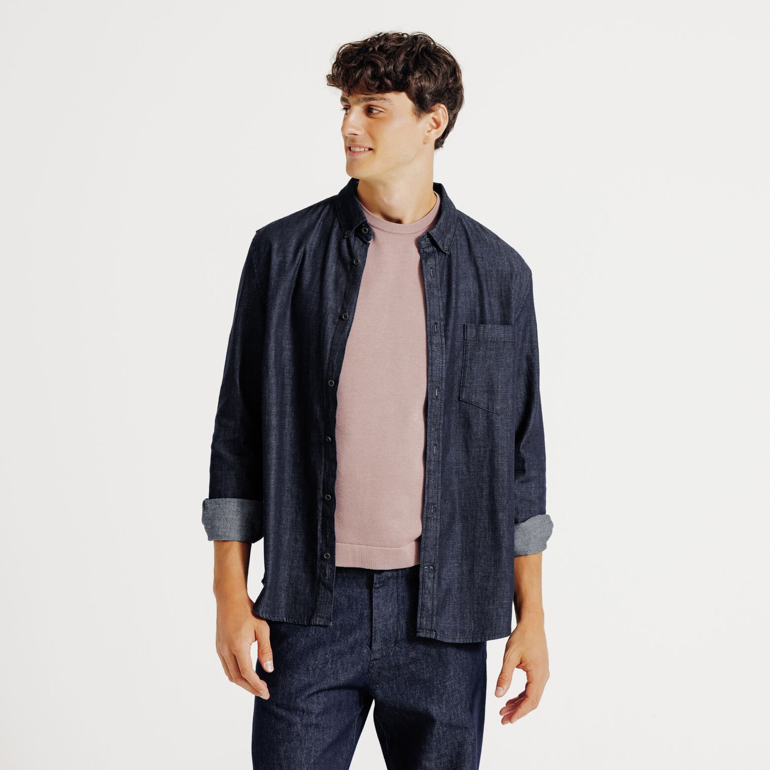 Regular fit hemd in denim katoen