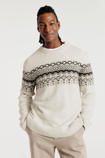 Pull col rond jacquard norv&eacute;gien