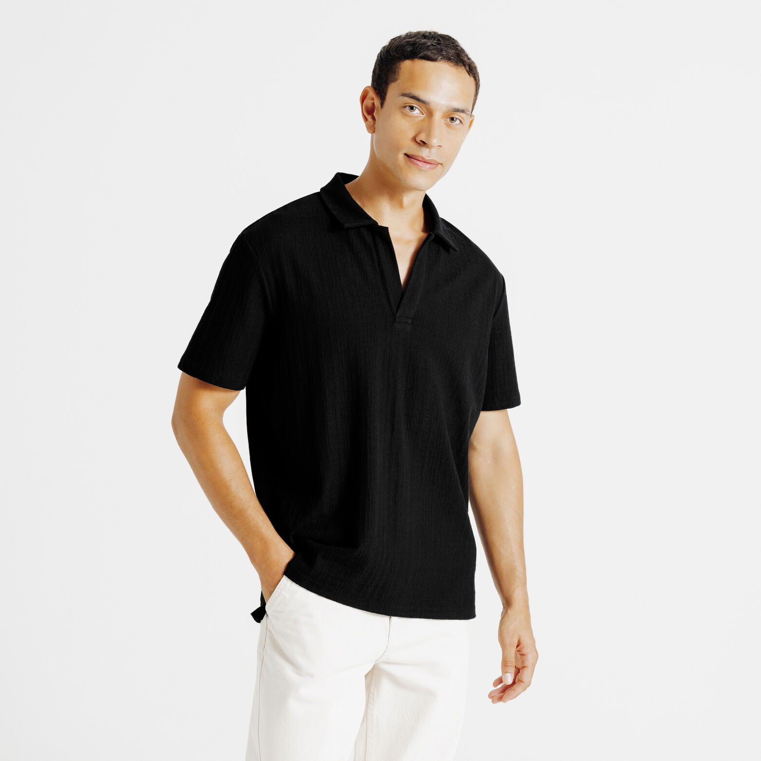 Polo korte mouwen met resortkraag in textuurstof