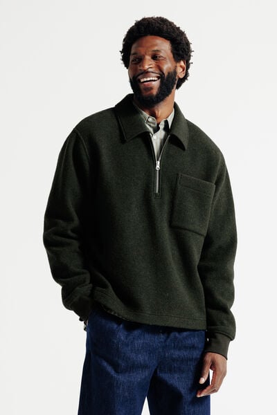 Sweat col polo zipp&eacute; contenant de la laine