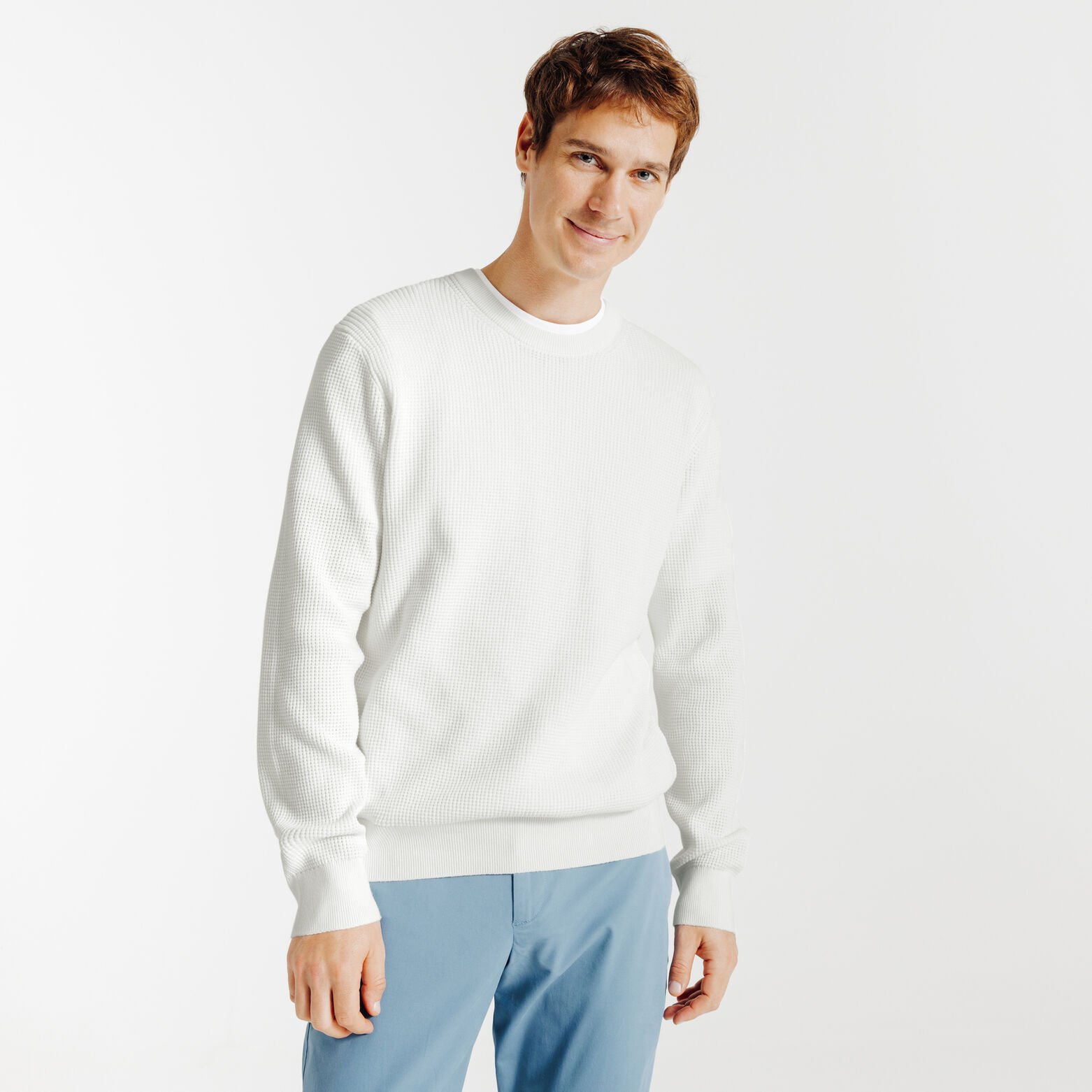 Pull col rond jeux de points fantaisie