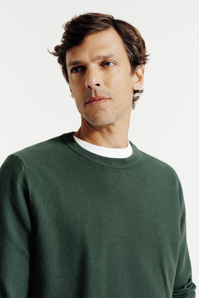 Pull col rond jeux de points fantaisie