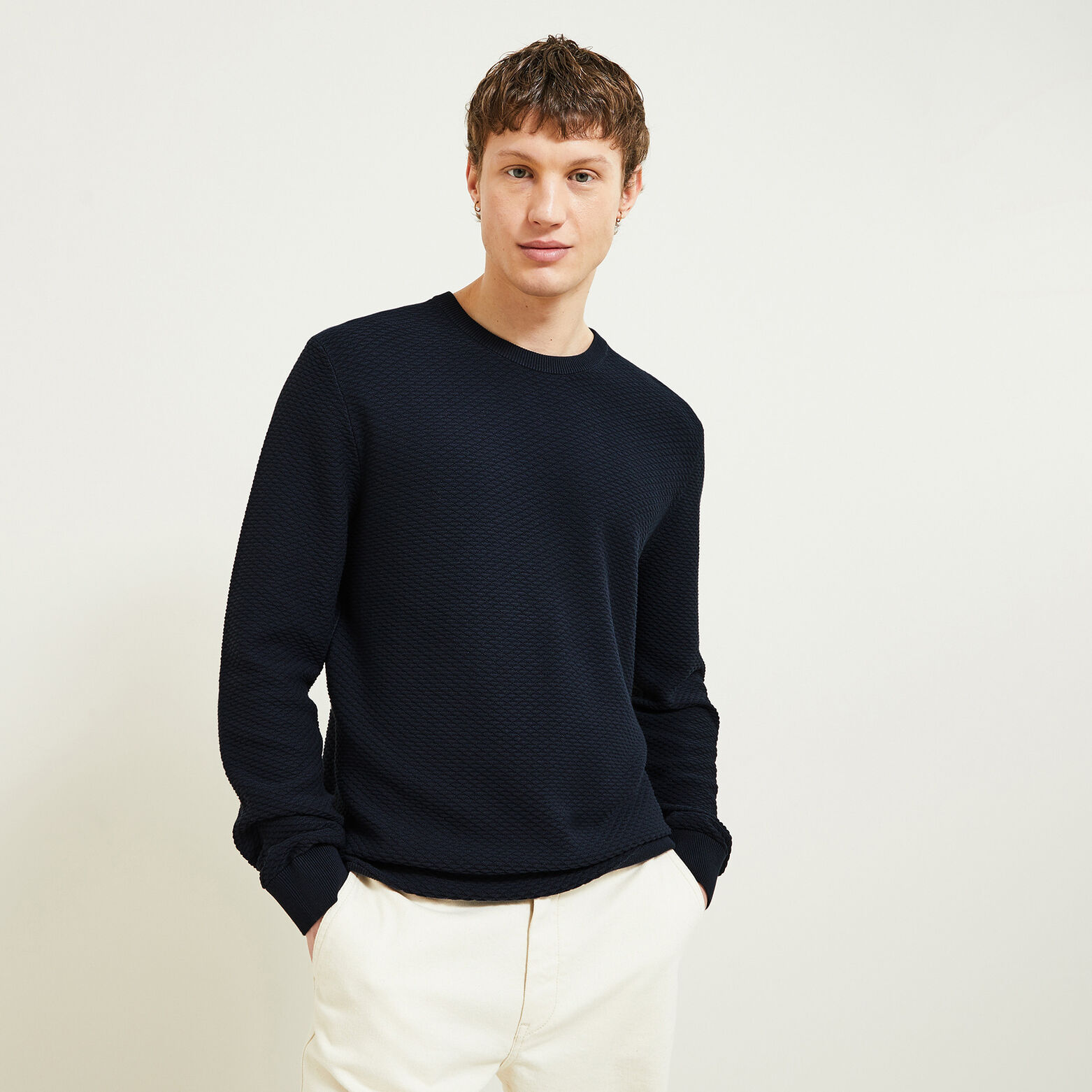 Gem&ecirc;leerde fantasie trui met ronde hals