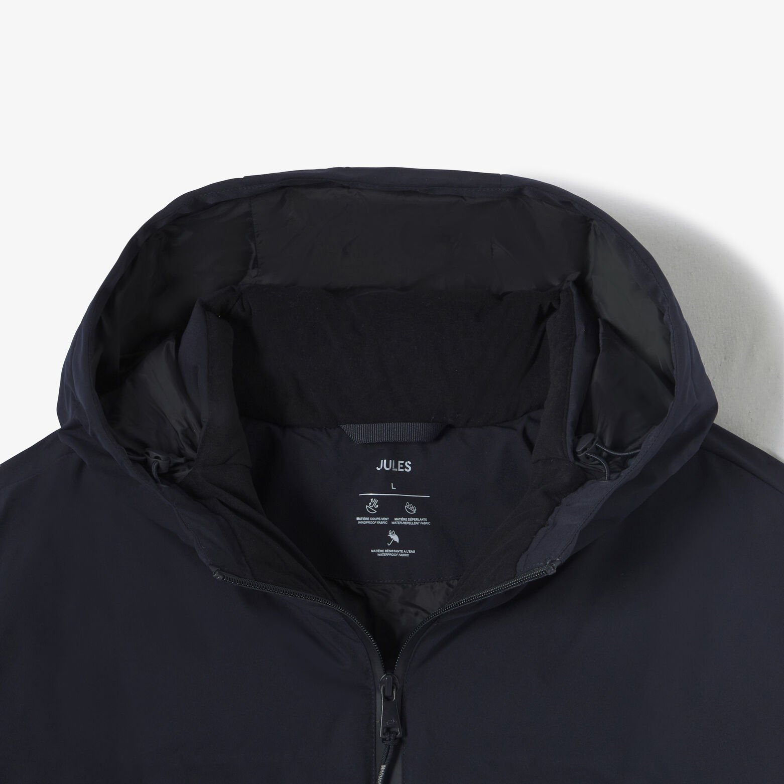 Gewatteerde donsjas met kap en rits