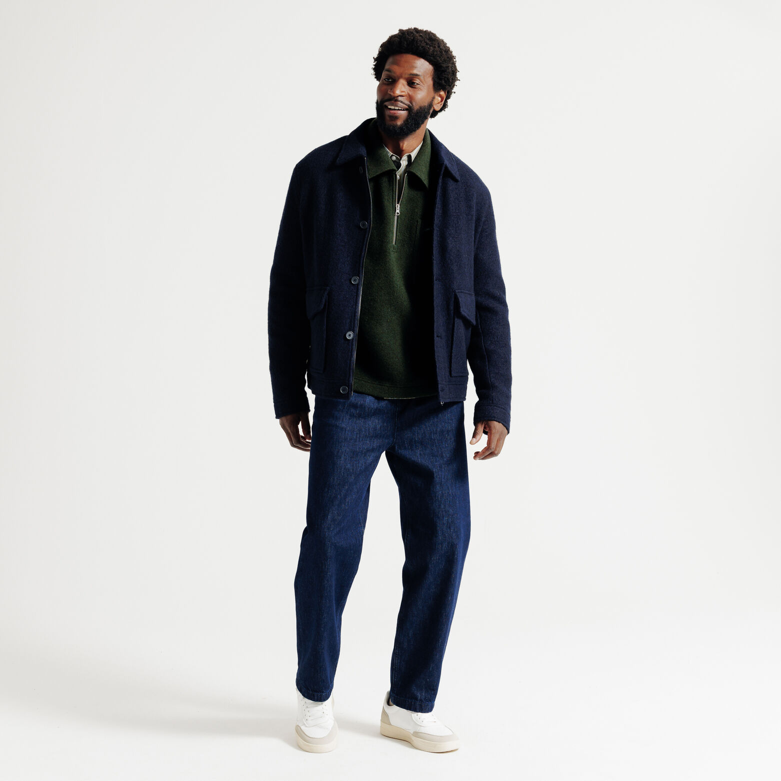 Sweat col polo zipp&eacute; contenant de la laine