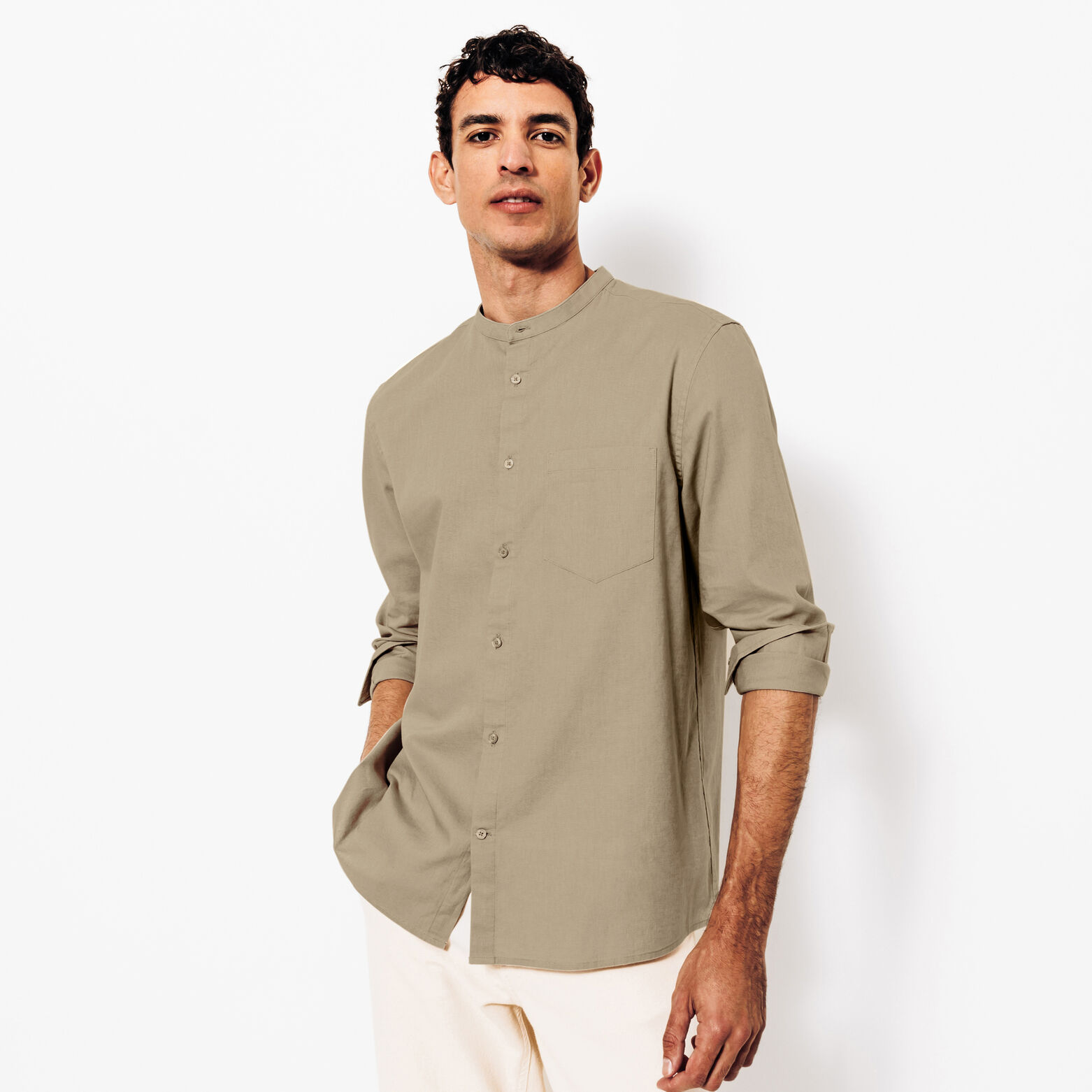 Chemise en coton lin col mao
