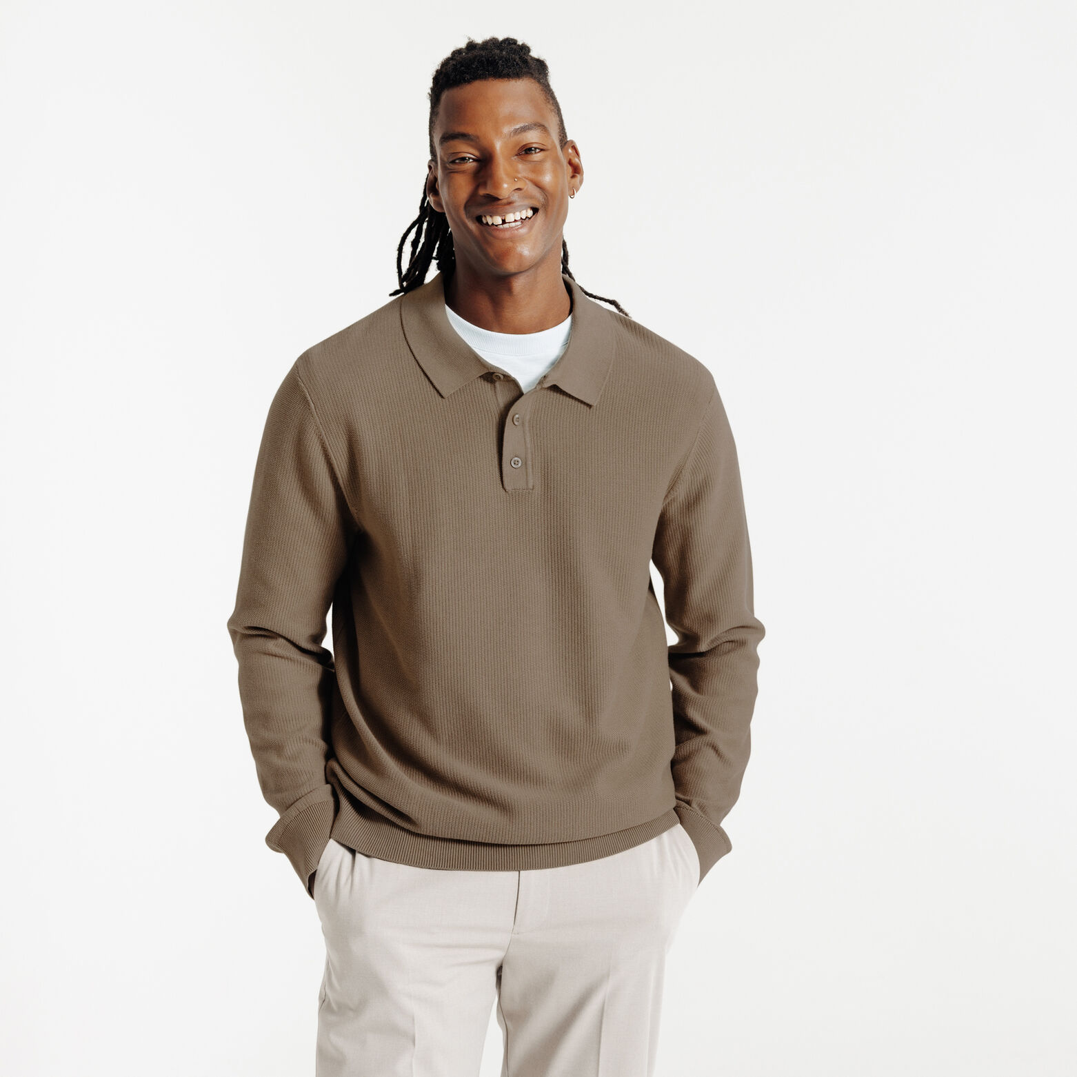 Polo en maille col boutonn&eacute; jeux de points