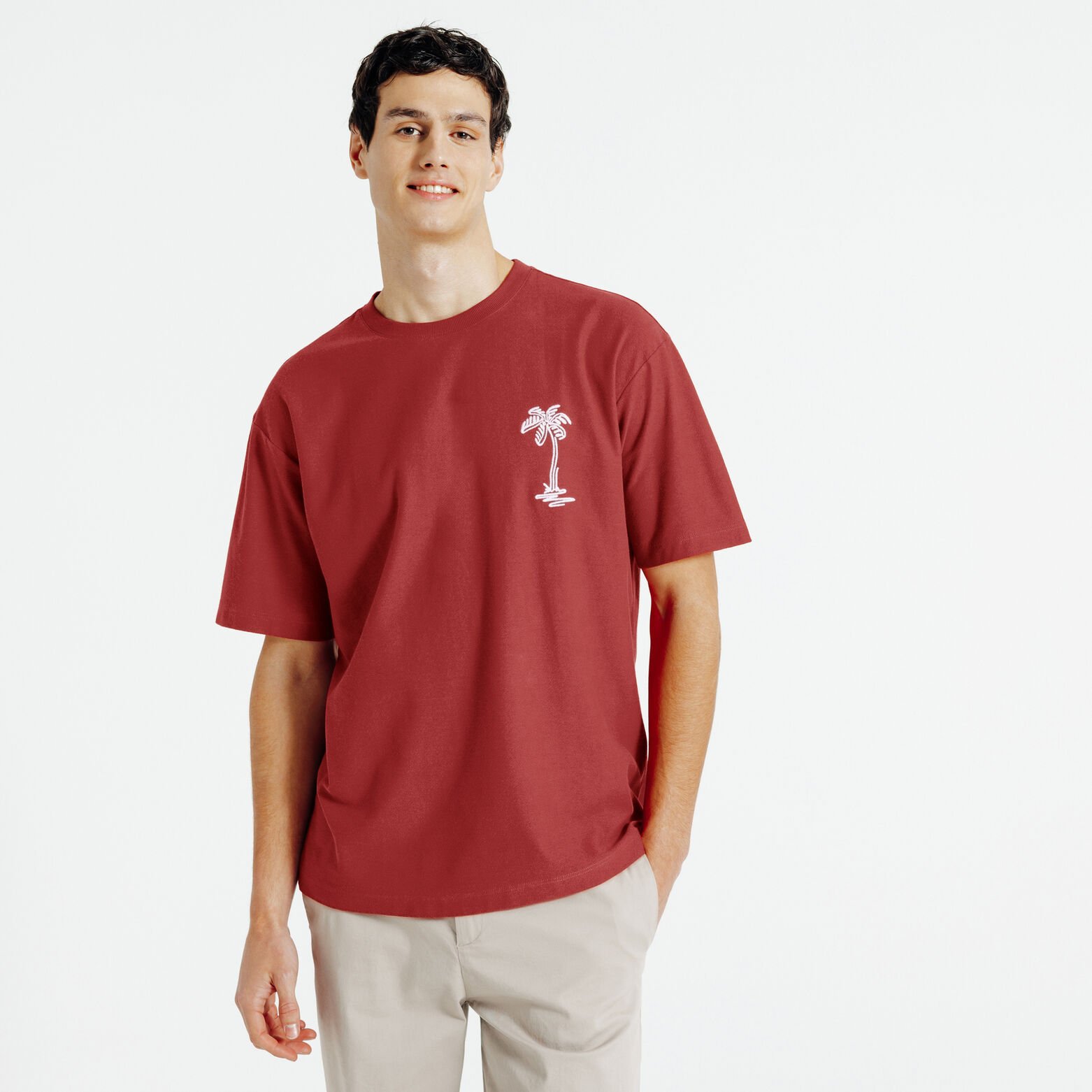 Tee shirt mati&egrave;re fantaisie broderie palmier