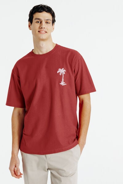 Tee shirt mati&egrave;re fantaisie broderie palmier