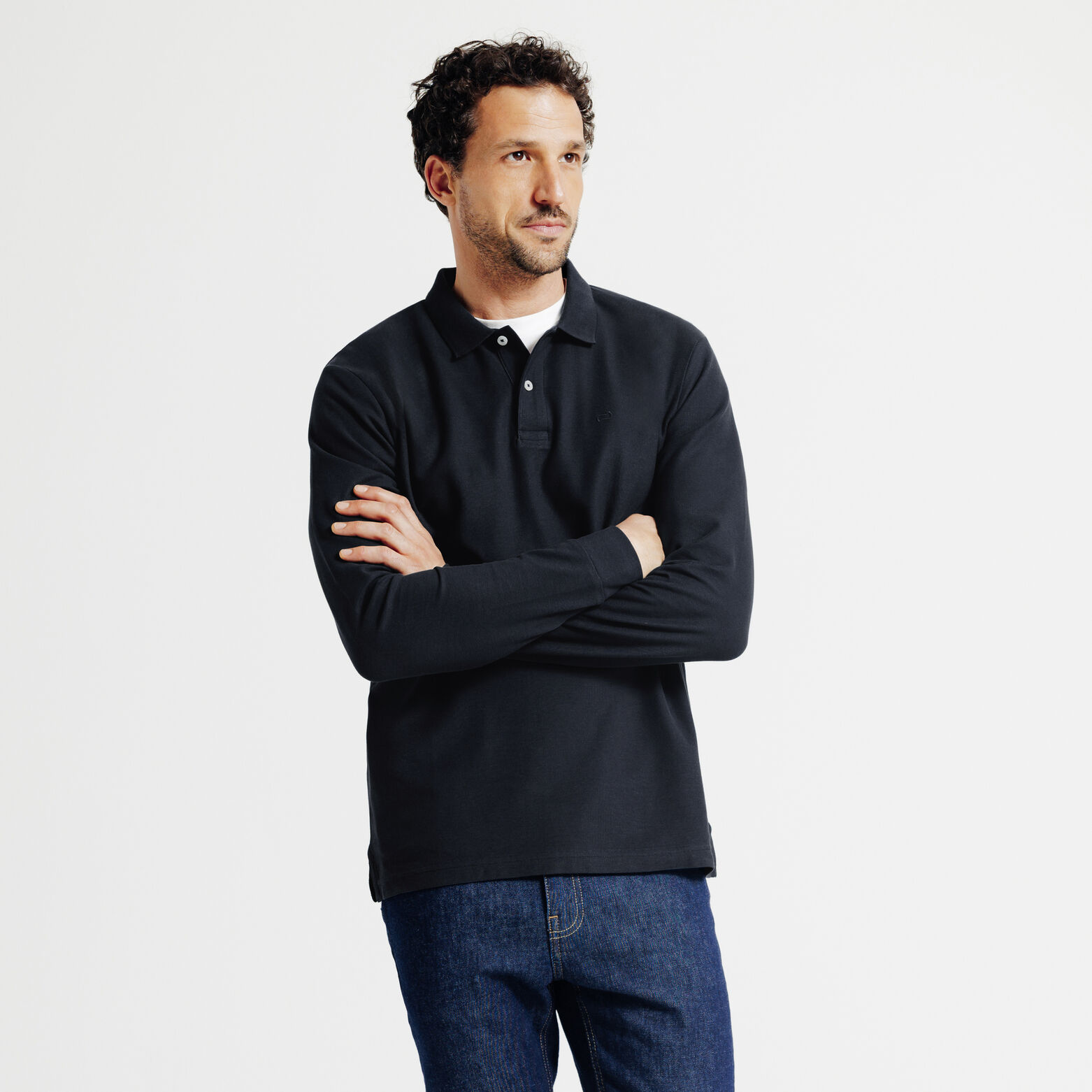 Polo manches longues piqu&eacute; uni