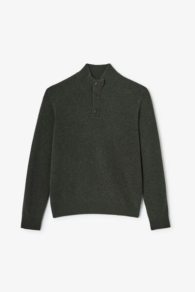 Pull col montant boutonn&eacute; lambswool