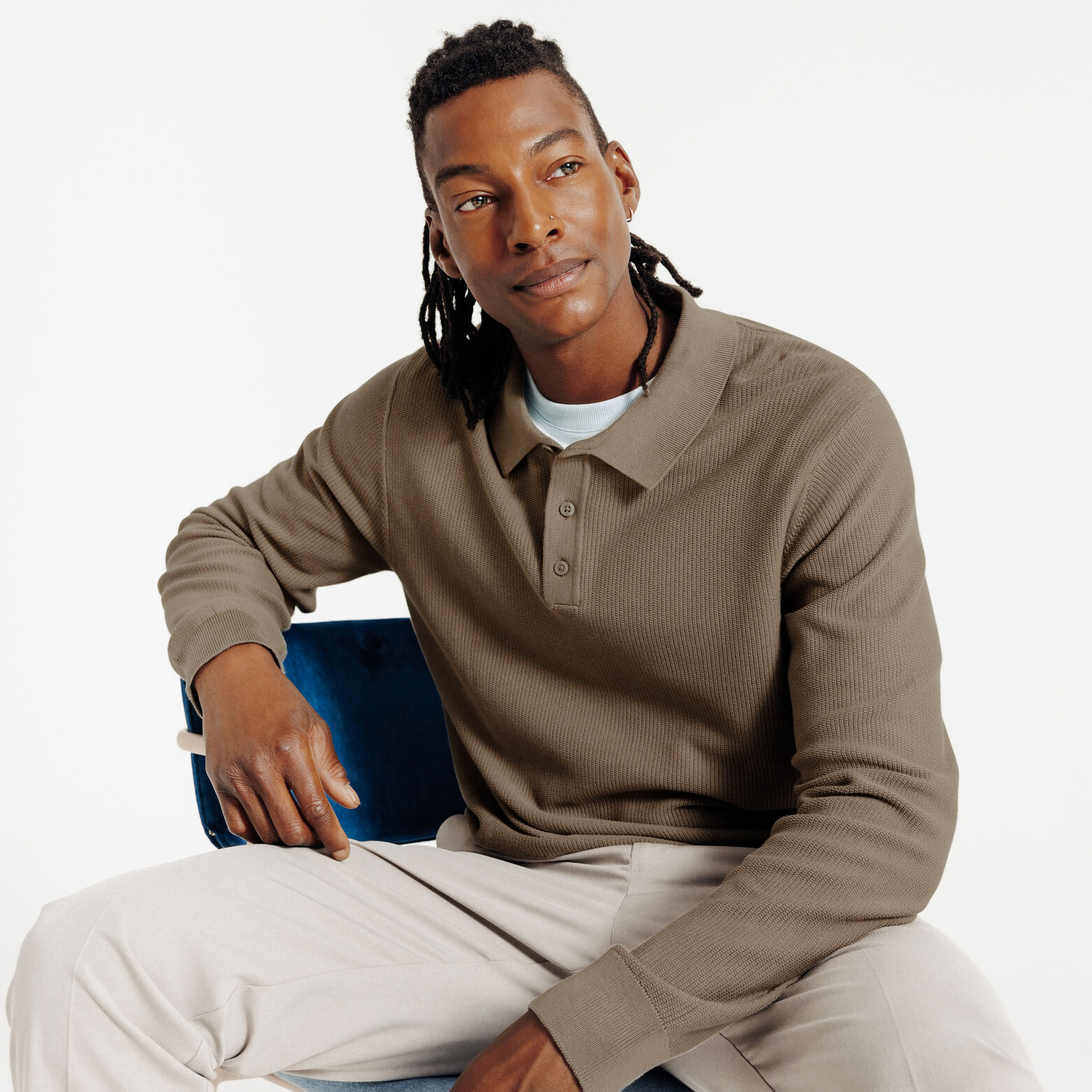 Polo en maille col boutonn&eacute; jeux de points