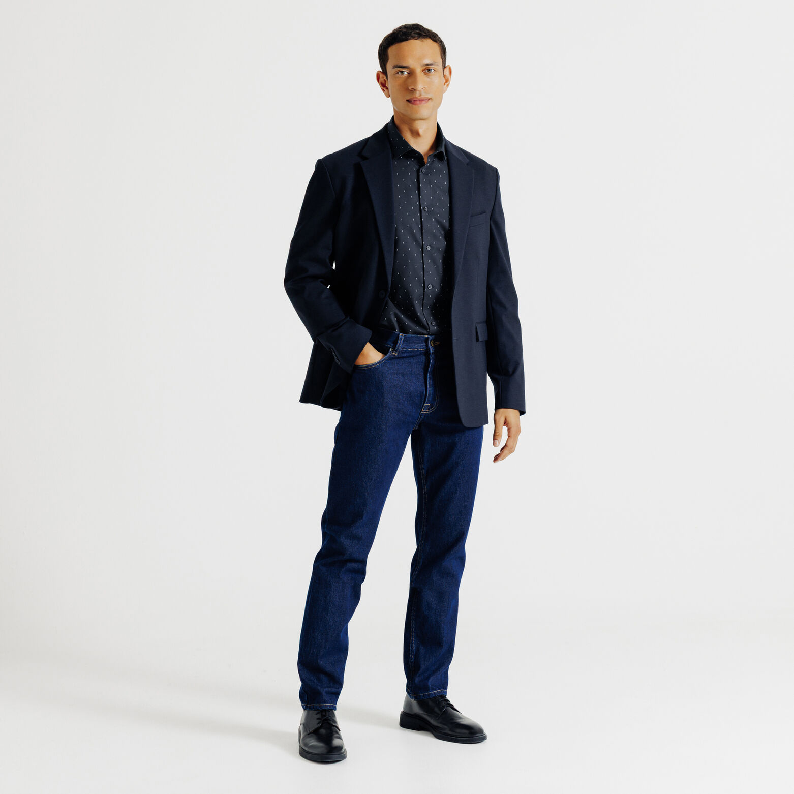 Slim hemd met microprint in katoen