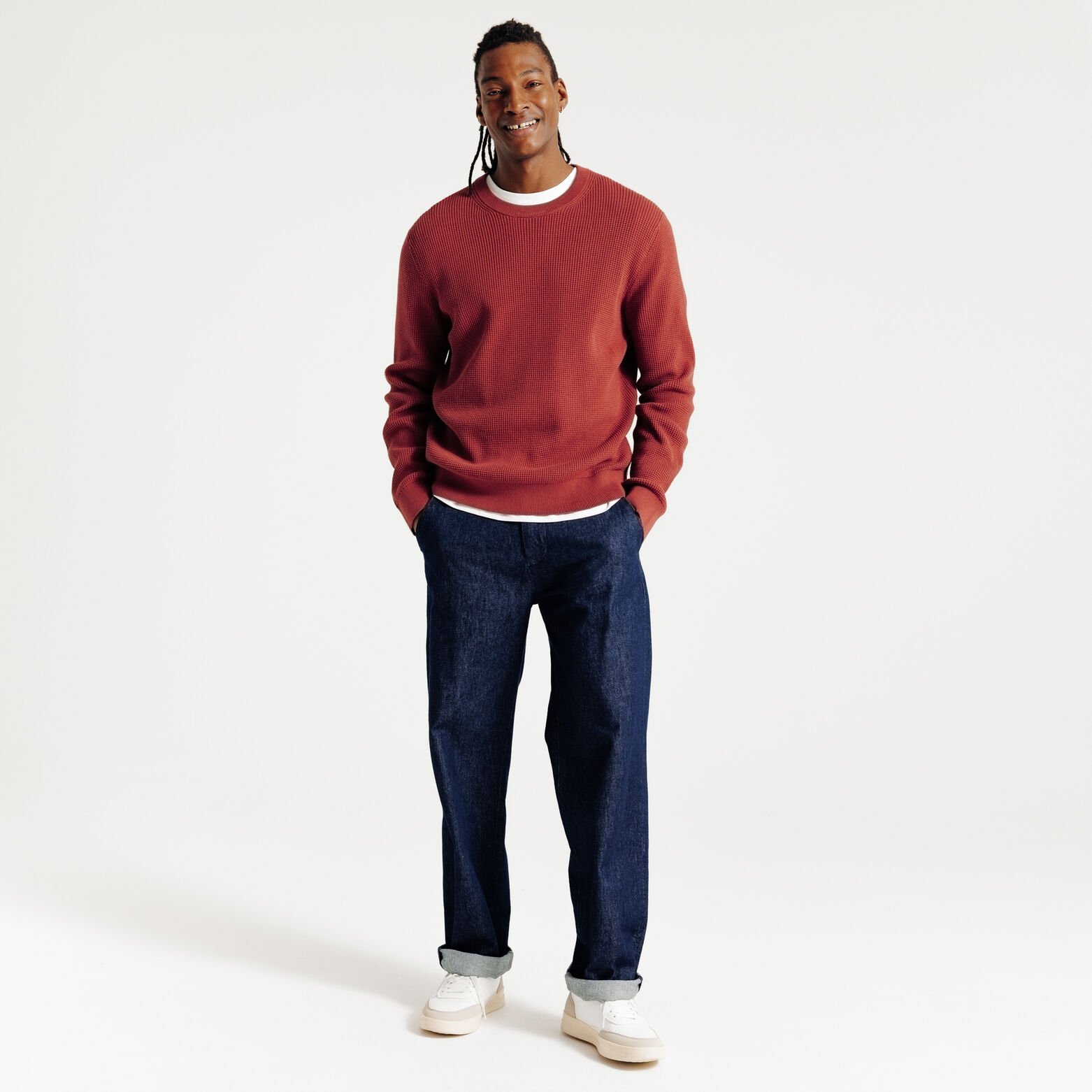 Pull col rond jeux de points fantaisie