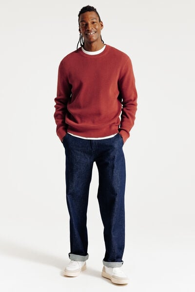 Pull col rond jeux de points fantaisie