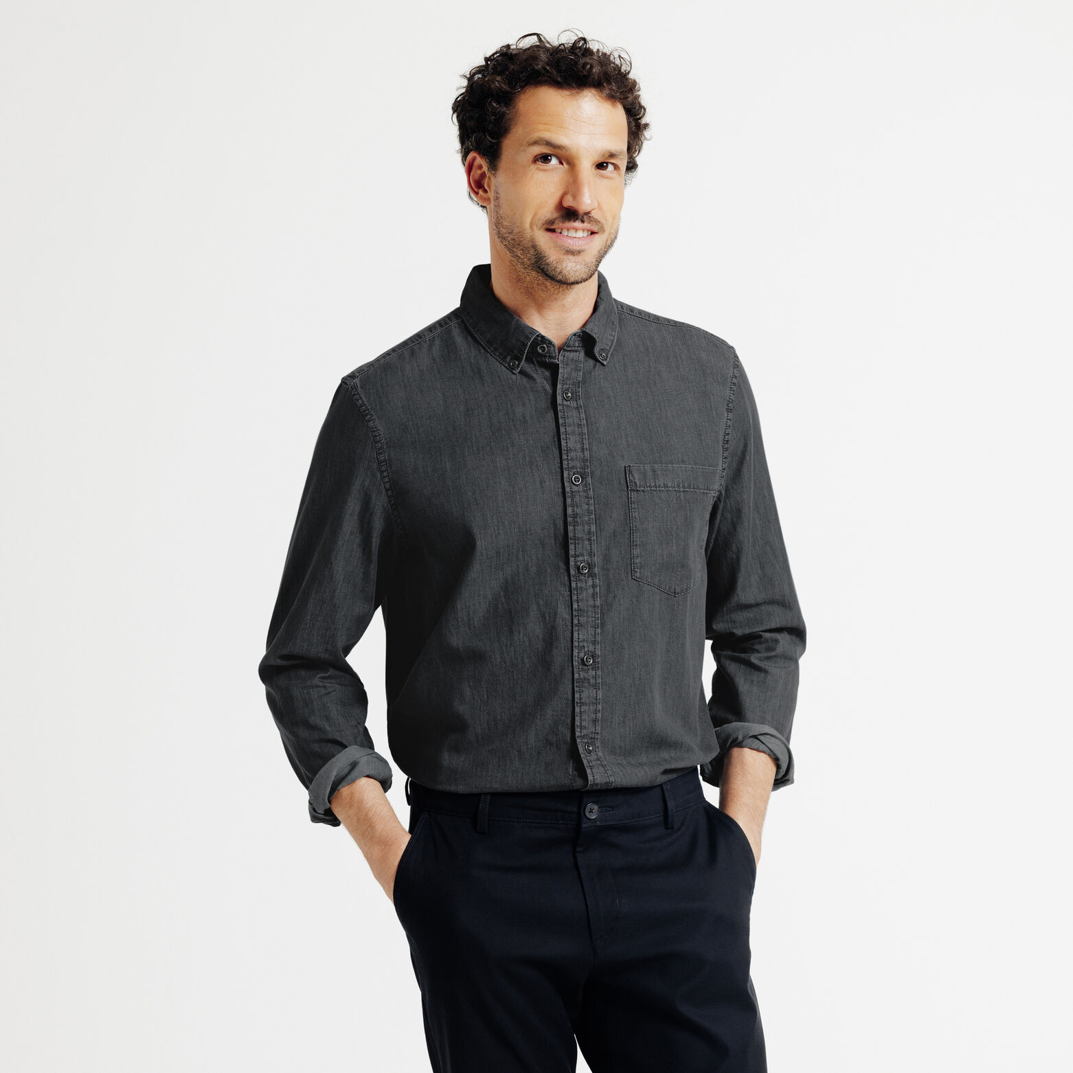 Regular fit hemd in denim katoen