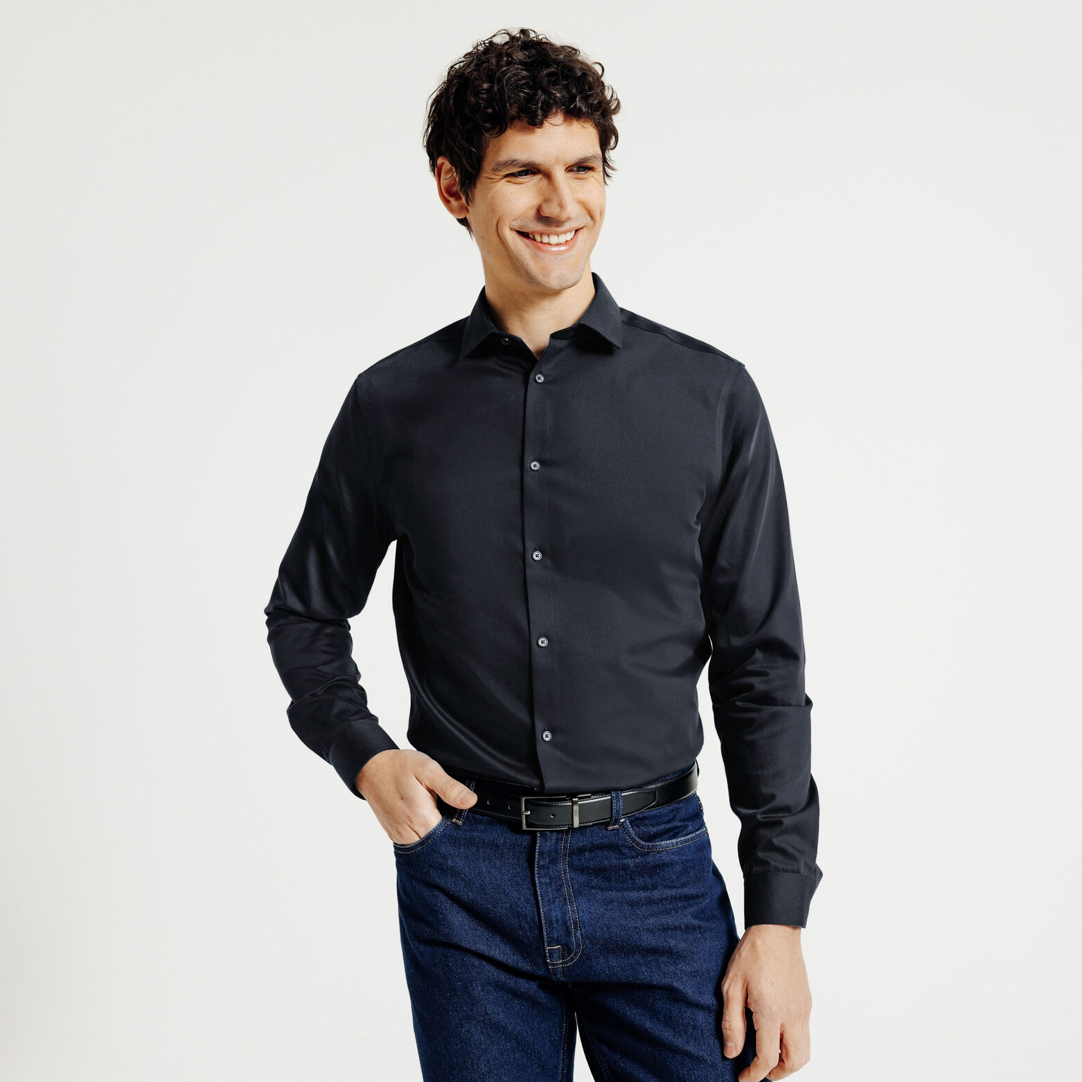 Chemise sans repassage en coton unie slim