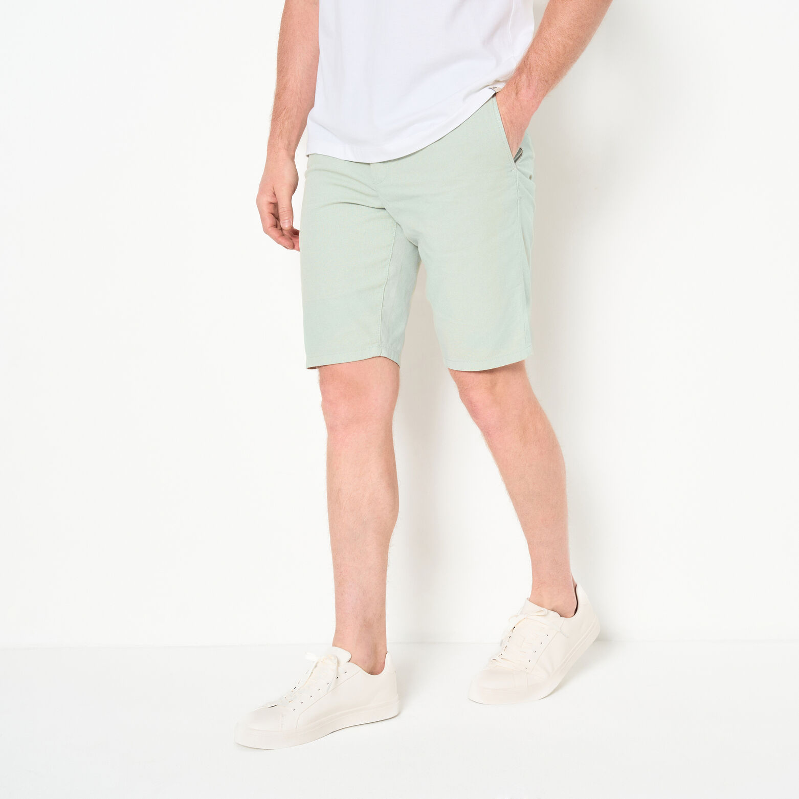 Effen bermuda in katoen en linnen